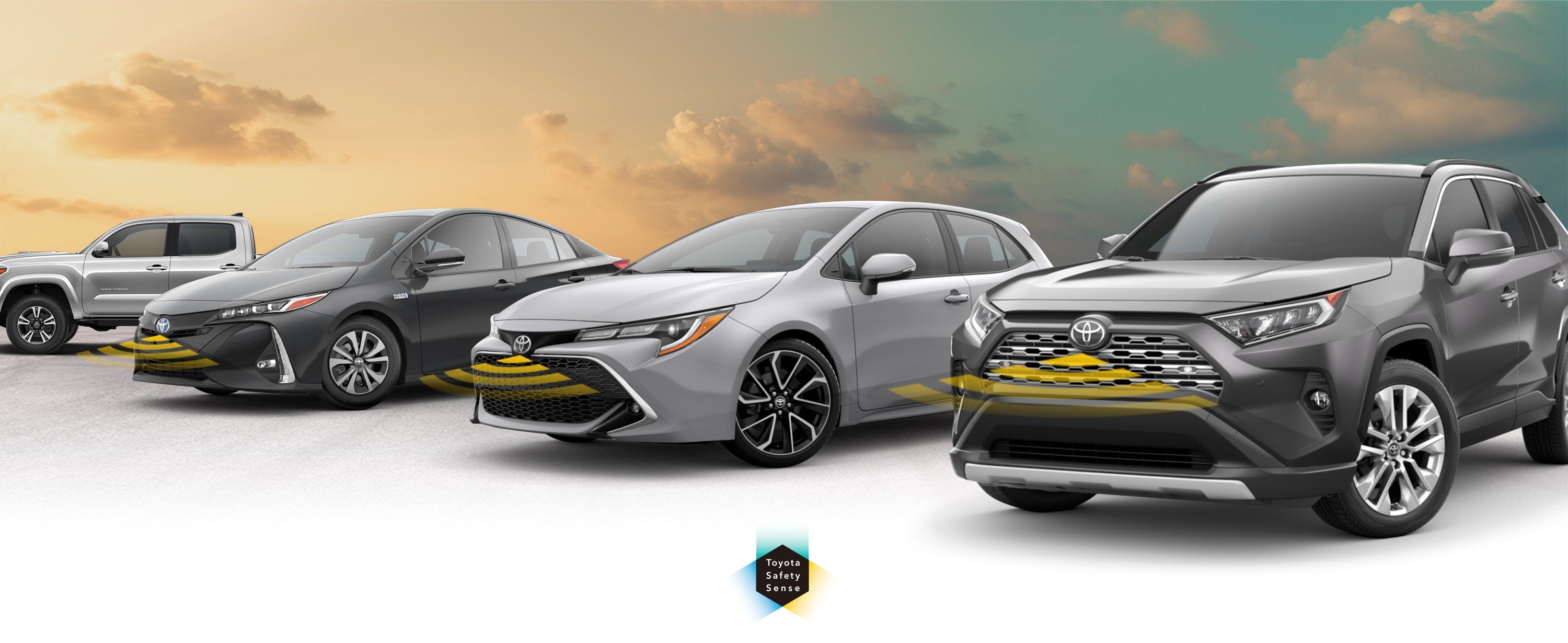 Toyota Safety Sense: Designed for Safety. Options shown on Toyota models including RAV4, Tacoma, and Camry, available now at Mark McLarty Toyota in North Little Rock AR.