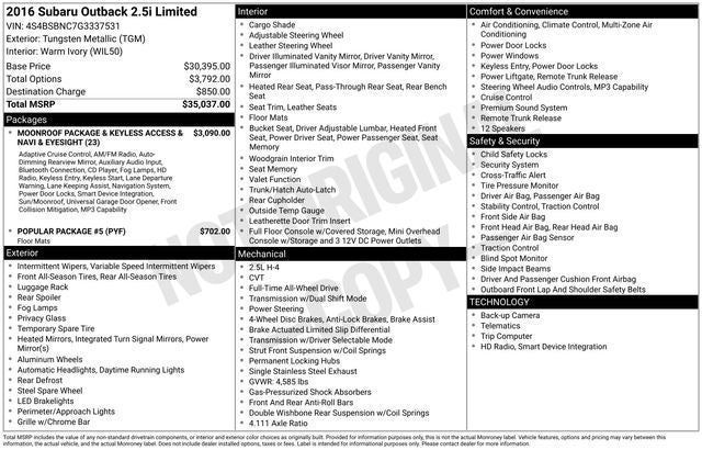 2016 Subaru Outback 2.5i Limited
