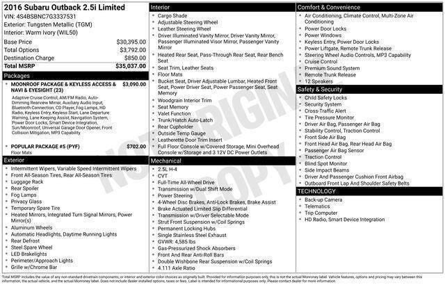 2016 Subaru Outback 2.5i Limited
