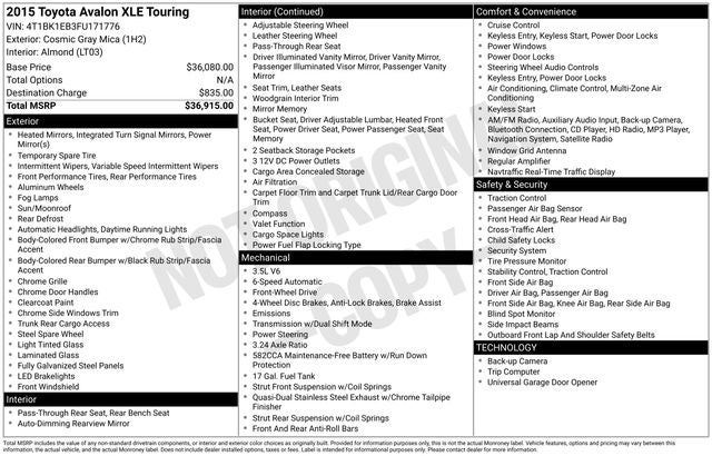 2015 Toyota Avalon XLE Touring