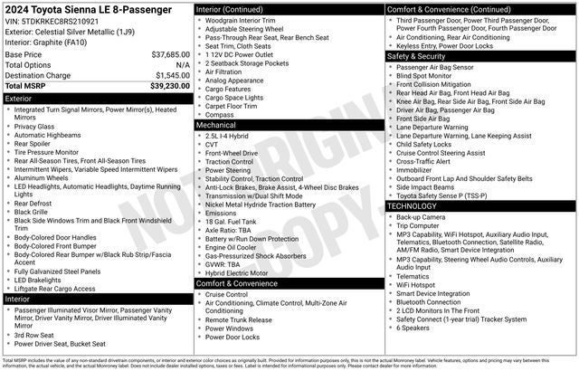 2024 Toyota Sienna LE 8 Passenger